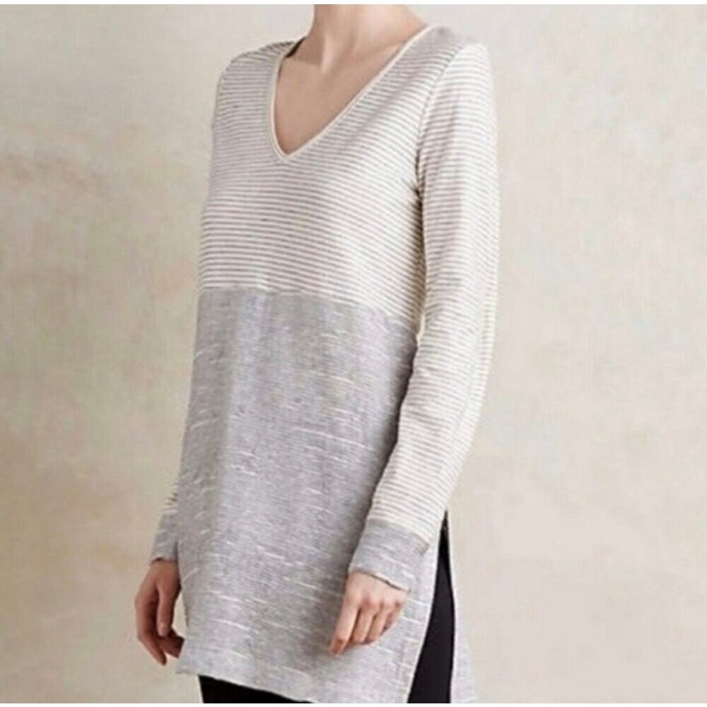 Saturday Sunday Anthropologie Devi stripe tunic neutral S comfy minimalist‎ gray